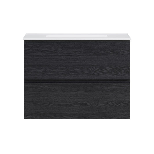 Liberte 30" Wall-Mounted Bathroom Vanity in Black Oak with 3-Hole Widespread Sink Top