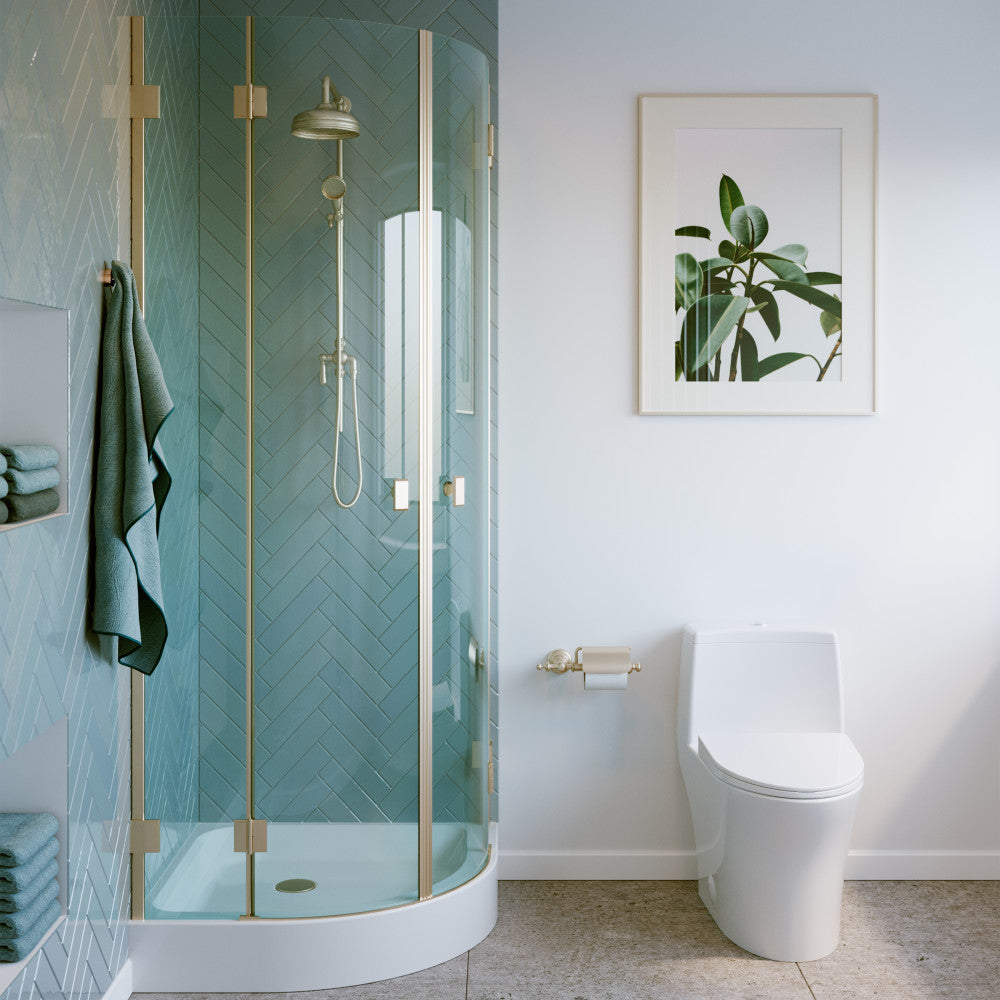 Elongated one-piece toilet with dual-flush system in white, modern compact design.