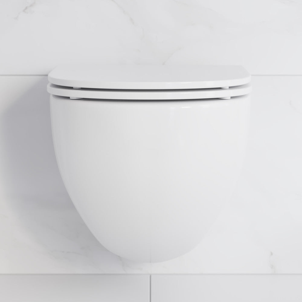 St. Tropez Wall-Hung Toilet Bundle 0.8/1.6 GPF Dual Flush in Glossy White with Brass Flush Plate