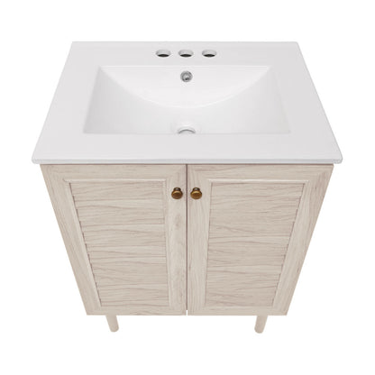 Bron 24" Freestanding Bathroom Vanity in White Oak with 3-Hole Centerset Sink Top