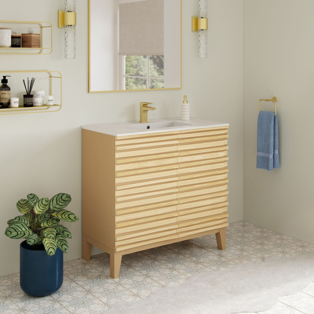 Cascade 30" Freestanding Bathroom Vanity in Natural Oak with Sink Top