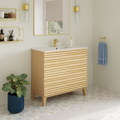 Cascade 30" Freestanding Bathroom Vanity in Natural Oak with Sink Top