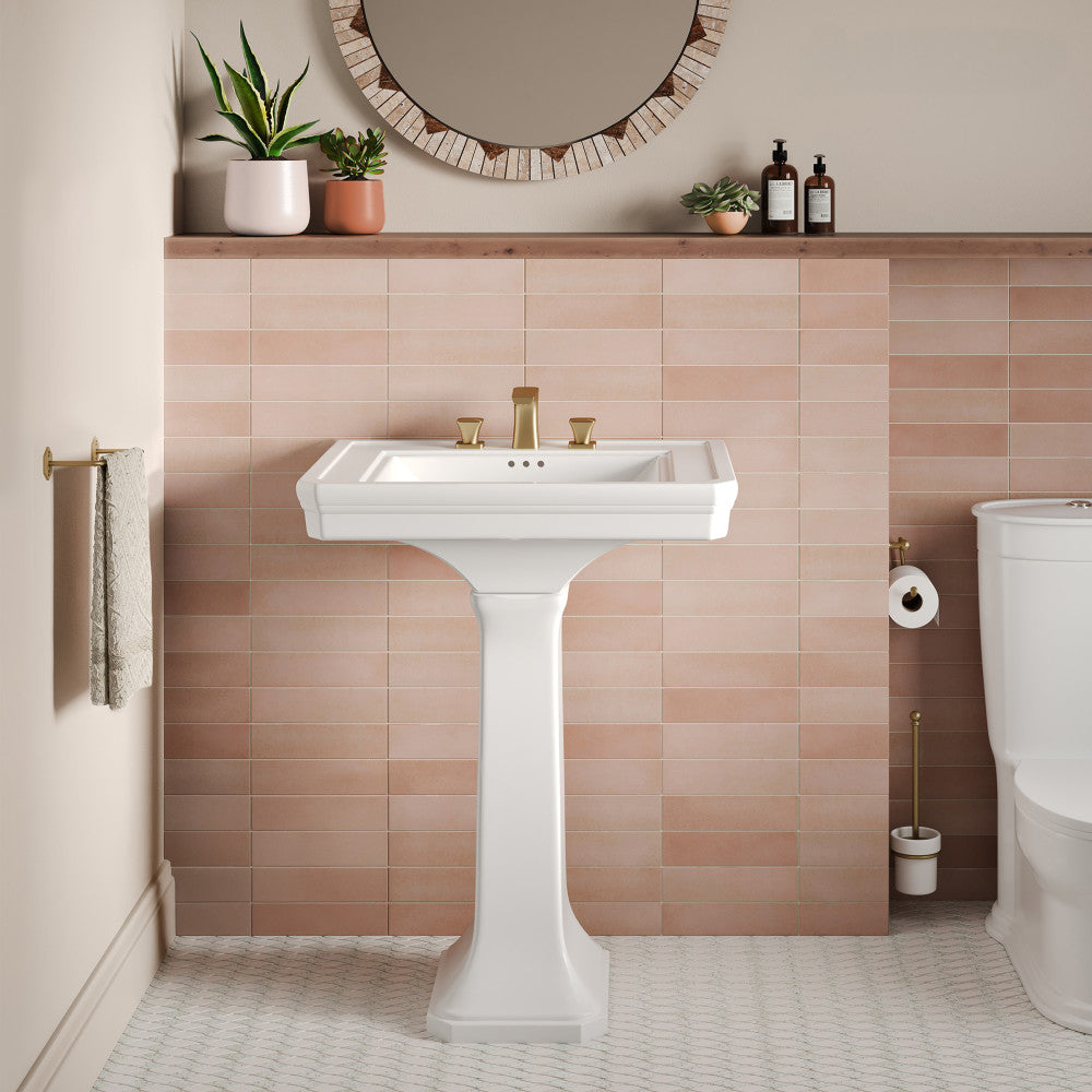 Voltaire 26" Two-Piece Pedestal Sink with 3-Hole Widespread Faucet Holes in Glossy White