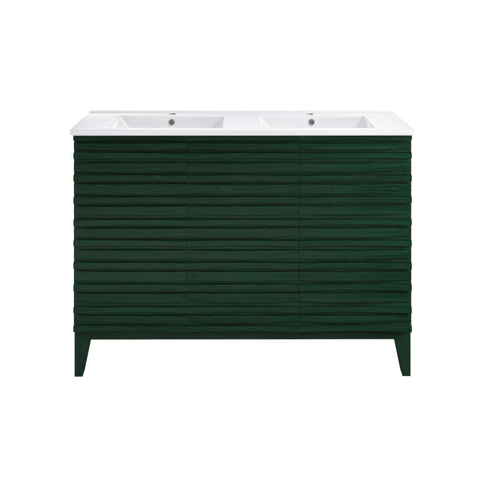Cascade 48" Freestanding Bathroom Vanity in Green Oak with Double Basin Sink Top