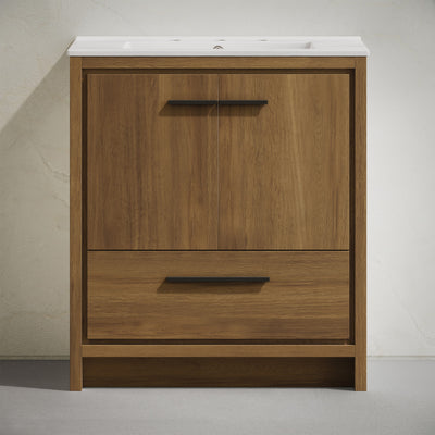 Virage 30" Freestanding Bathroom Vanity in Brown Oak with 3-Hole Widespread Sink Top