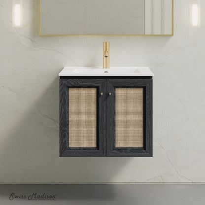 Classe 24" Wall-Mounted Bathroom Vanity in Black Oak with Single Faucet Hole Vanity Top