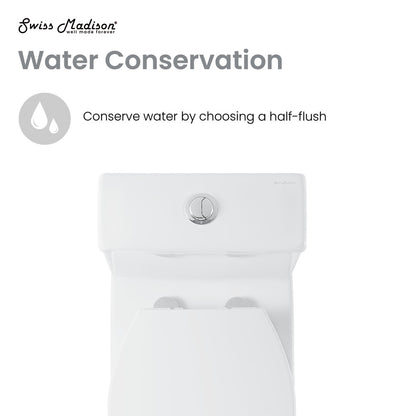 Round two-piece toilet with dual flush button, compact design, white ceramic.