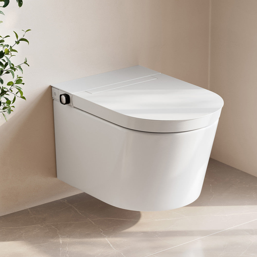 Hugo H Wall-Hung Toilet in Glossy White with Manual Bidet and Supporting Frame