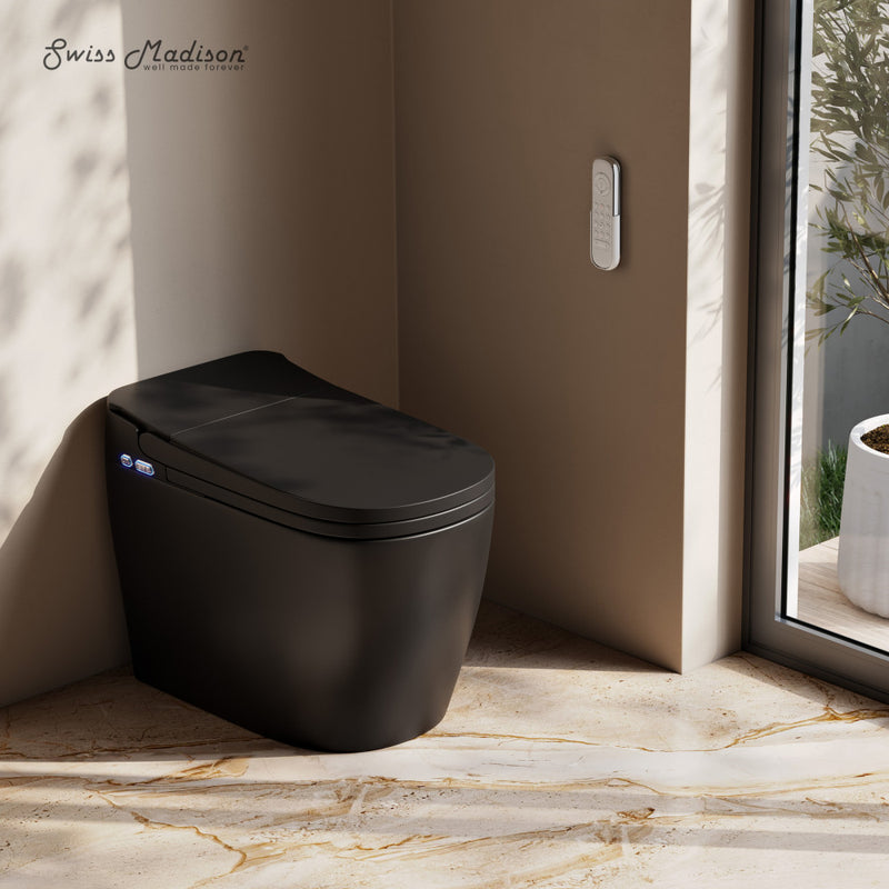 Avancer One Piece Smart Toilet 1.28 GPF in Matte Black with Heated Bidet, Air Drying, Night Light, Foot Sensor