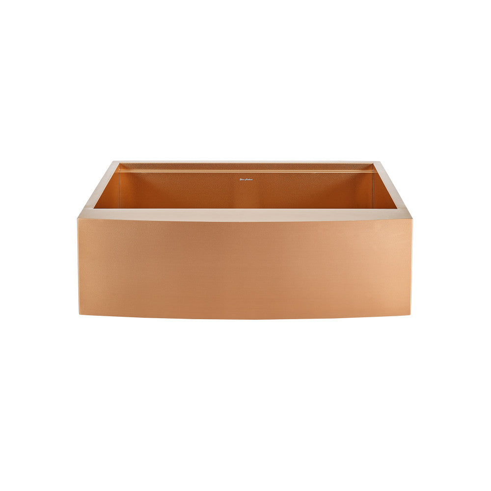 33x22-inch single basin farmhouse kitchen sink in rose gold stainless steel with apron front.