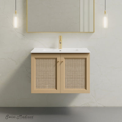 Classe 30" Wall-Mounted Bathroom Vanity in Natural Oak with Single Faucet Hole Vanity Top