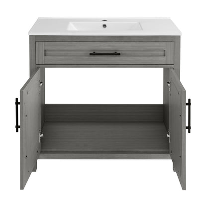 36-inch freestanding bathroom vanity in carbon gray with single sink and soft-close doors.