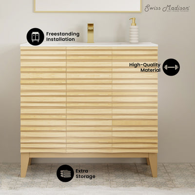 Cascade 36" Freestanding Bathroom Vanity in Natural oak with Sink Top