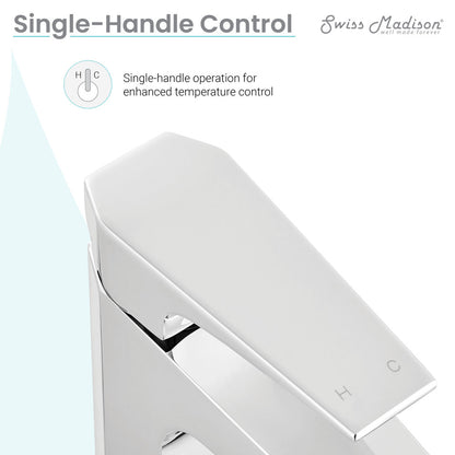 Single-handle bathroom faucet in chrome with sleek rectangular spout and lever handle.