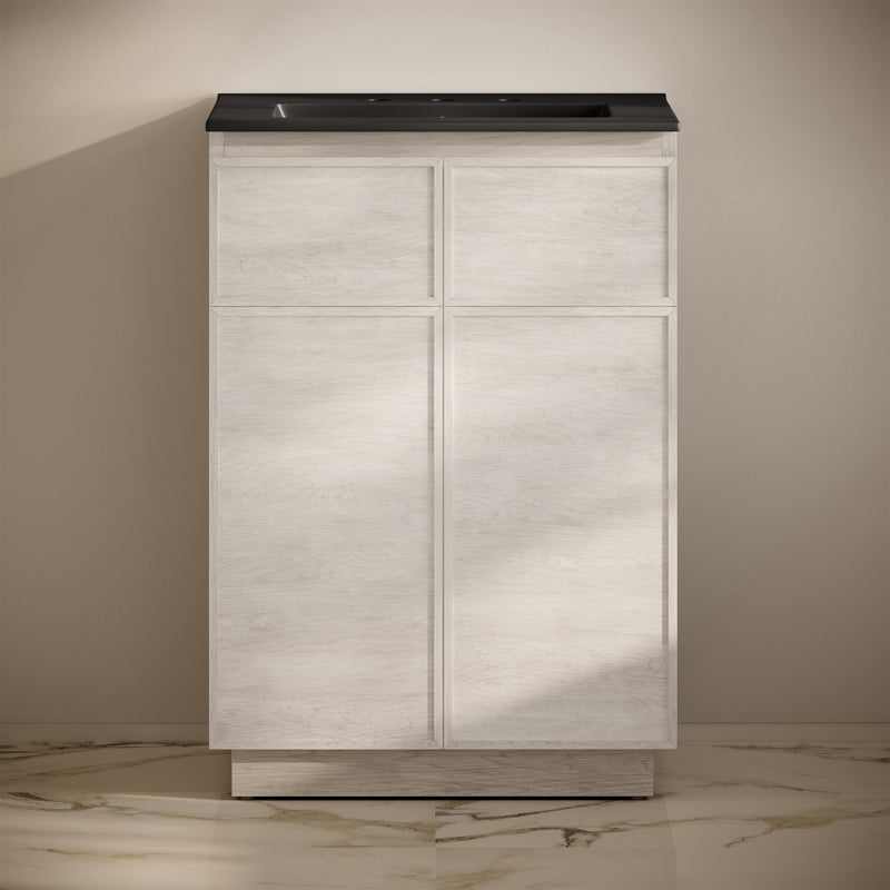 St. Tropez 24" Freestanding Bathroom Vanity in White Oak with Black 3-Hole Widespread Sink Top