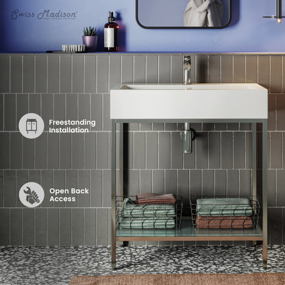 Pierre 32" Open Shelf Chrome Frame Freestanding Bathroom Vanity with Sink Top