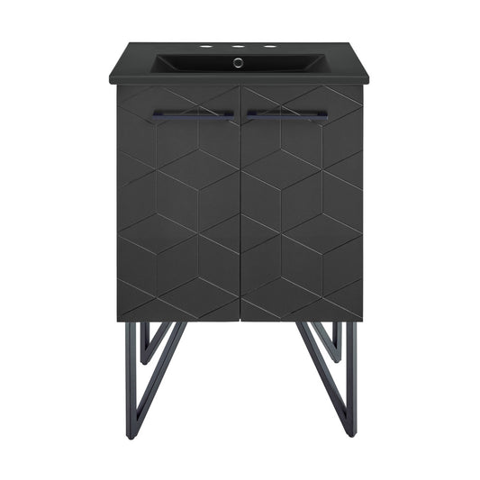 Annecy 24 in. Phantom Black Bathroom Vanity With Black, 3-Hole Ceramic Sink Top