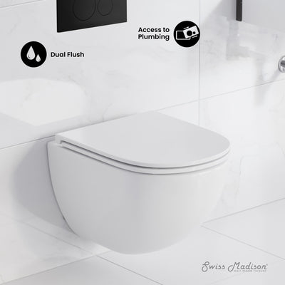 St. Tropez Wall-Hung Toilet Bundle 0.8/1.6 GPF Dual Flush in Glossy White with Black Flush Plate