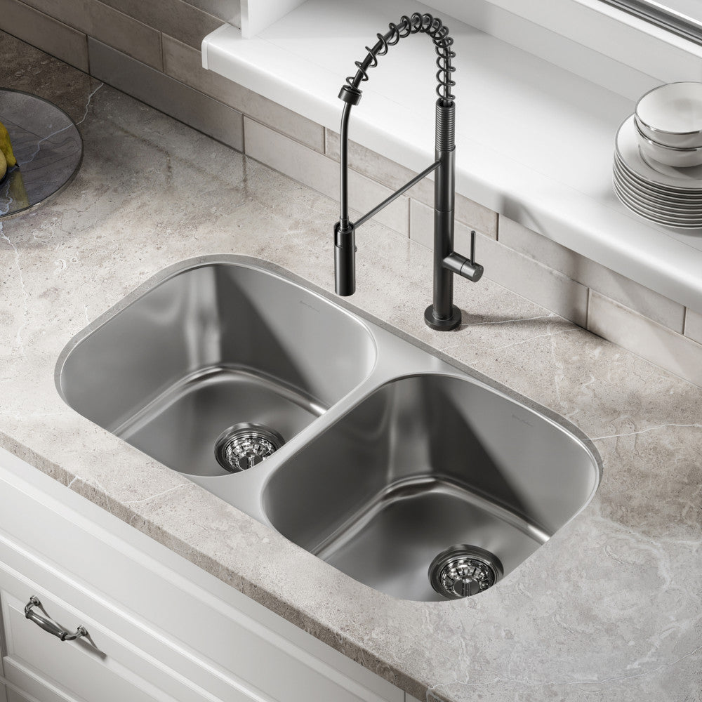 Toulouse 32 x 18 Stainless Steel, Dual Basin, Under-Mount Kitchen Sink