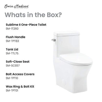 Round one-piece compact toilet in glossy white with left flush and soft-close seat.