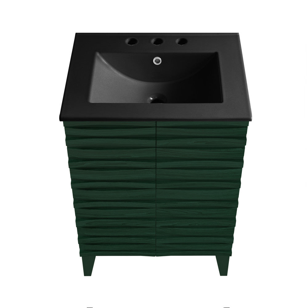Cascade 24" Freestanding Bathroom Vanity in Green Oak with Black 3-Hole Widespread Sink Top