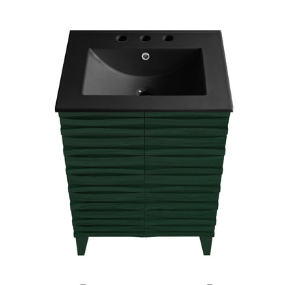 Cascade 24" Freestanding Bathroom Vanity in Green Oak with Black 3-Hole Widespread Sink Top