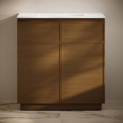 St. Tropez 36" Freestanding Bathroom Vanity in Brown Oak with 3-Hole Widespread Sink Top