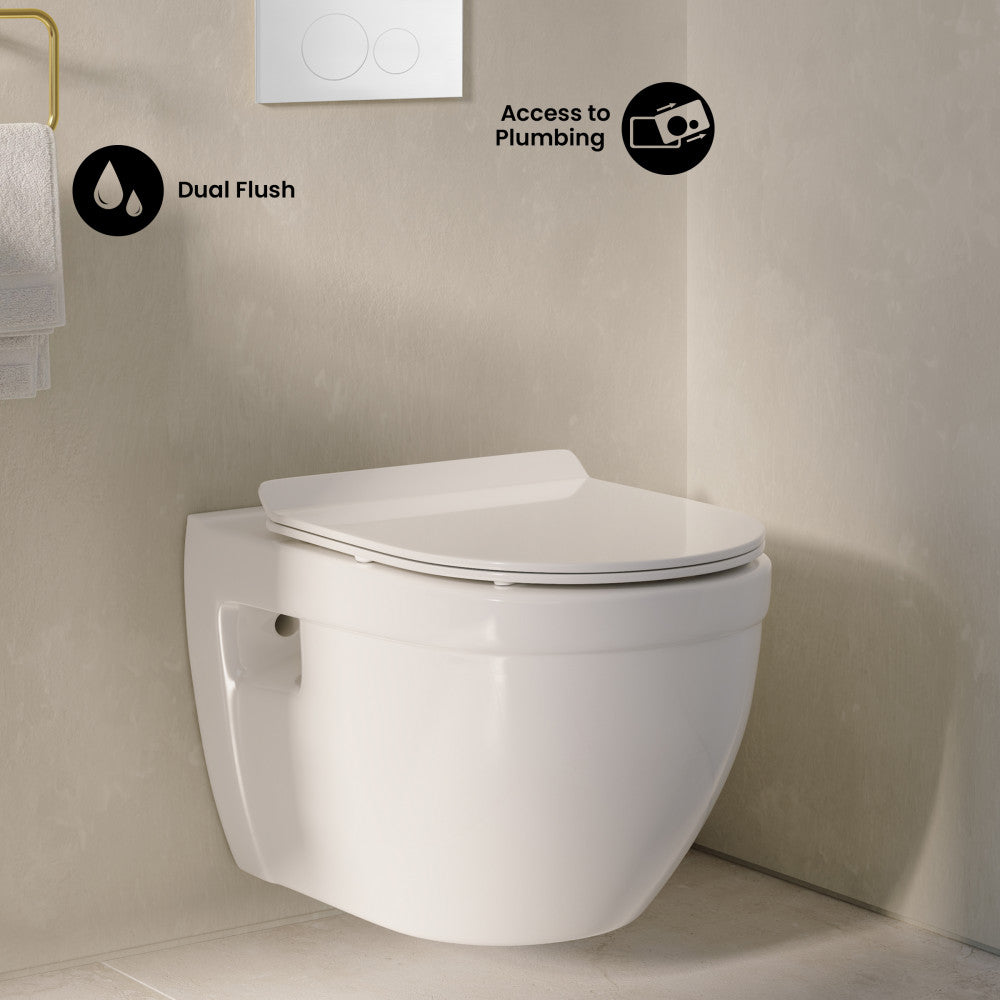 Ivy Wall-Hung Toilet Bundle 0.8/1.6 GPF Dual Flush in Glossy White with White Flush Plate