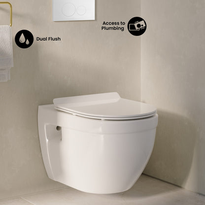 Ivy Wall-Hung Toilet Bundle 0.8/1.6 GPF Dual Flush in Glossy White with White Flush Plate