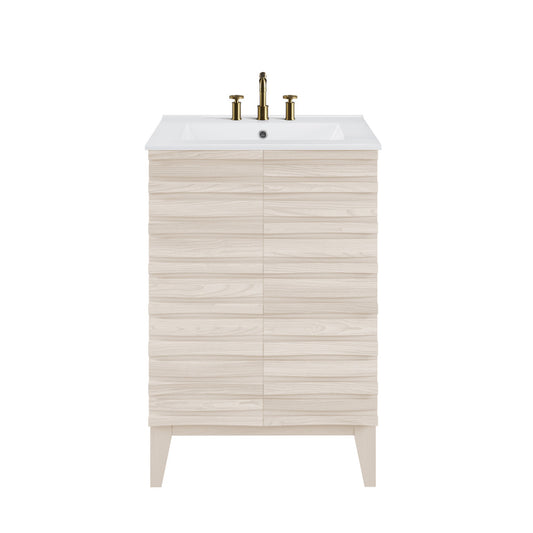 Cascade 24 in. White Oak Bathroom Vanity With White, 3-Hole Ceramic Sink Top