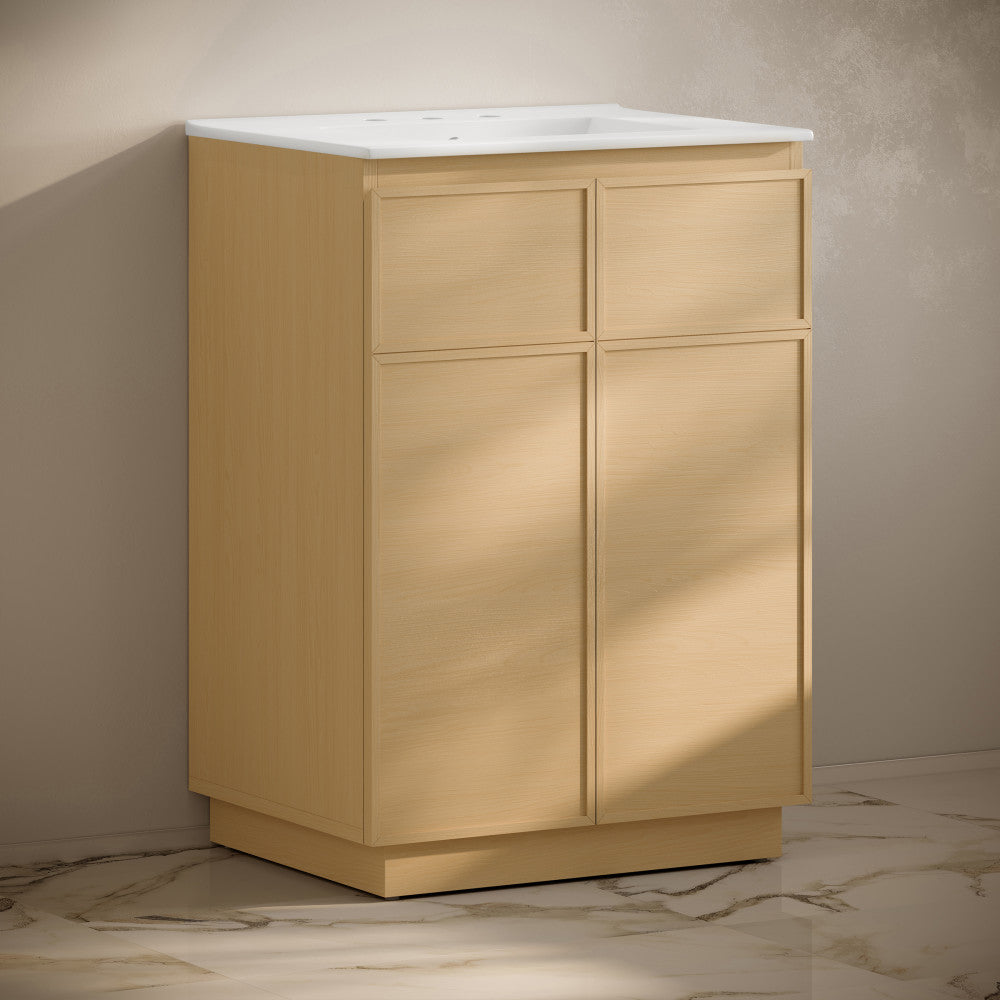 St. Tropez 24" Freestanding Bathroom Vanity in Natural Oak with 3-Hole Widespread Sink Top