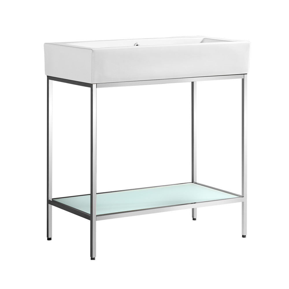 Pierre 32" Open Shelf Chrome Frame Freestanding Bathroom Vanity with Sink Top