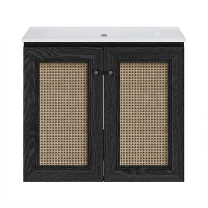 Classe 24" Wall-Mounted Bathroom Vanity in Black Oak with Single Faucet Hole Vanity Top