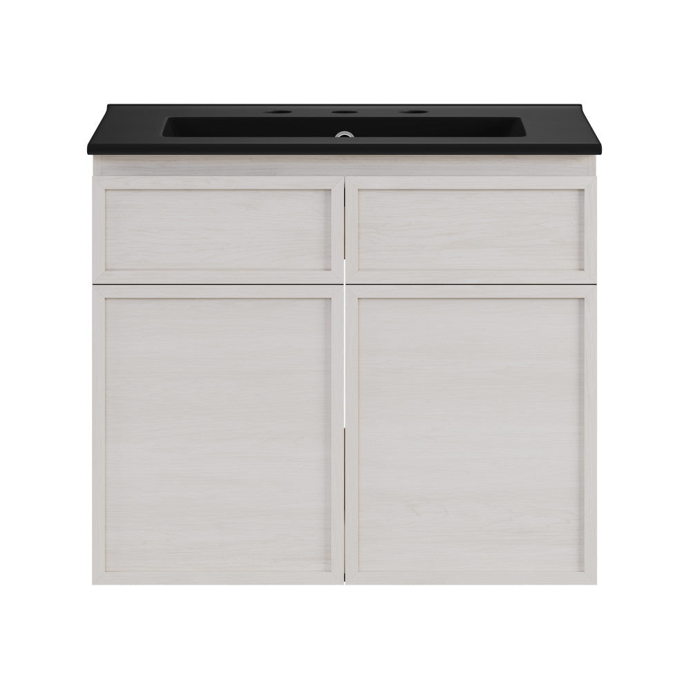 St. Tropez 24" Wall-Mounted Bathroom Vanity in White Oak with Black 3-Hole Widespread Sink Top