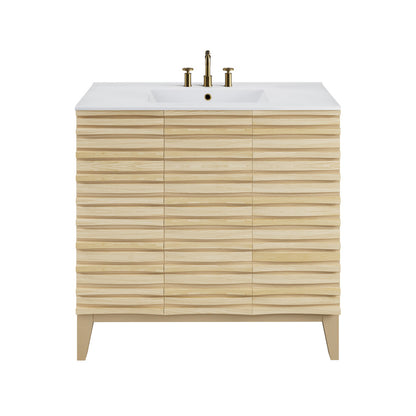 Cascade 36 in. Natural oak Bathroom Vanity With White, 3-Hole Ceramic Sink Top