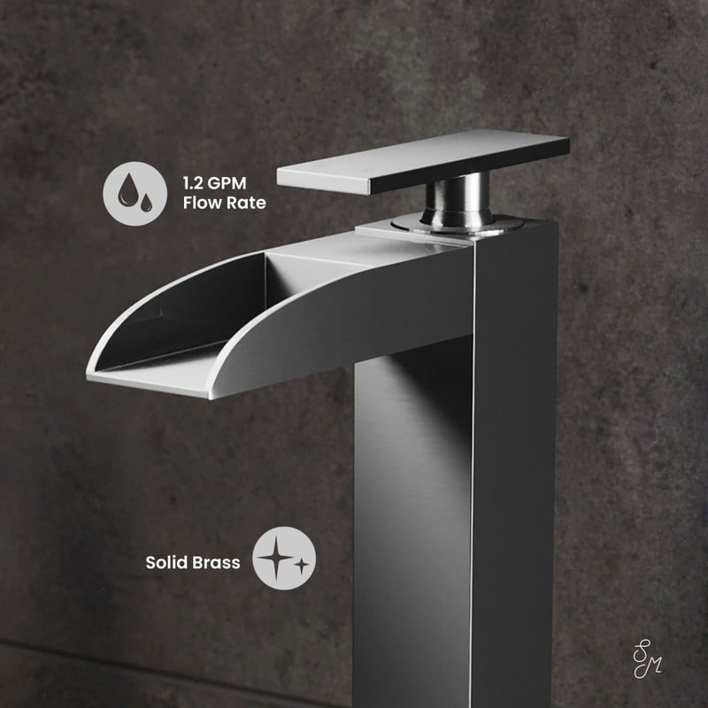 Concorde Single Hole, Single-Handle, High Arc Waterfall, Bathroom Faucet in Brushed Nickel