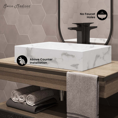 Voltaire 22" Ceramic Vessel Bathroom Sink in White Marble