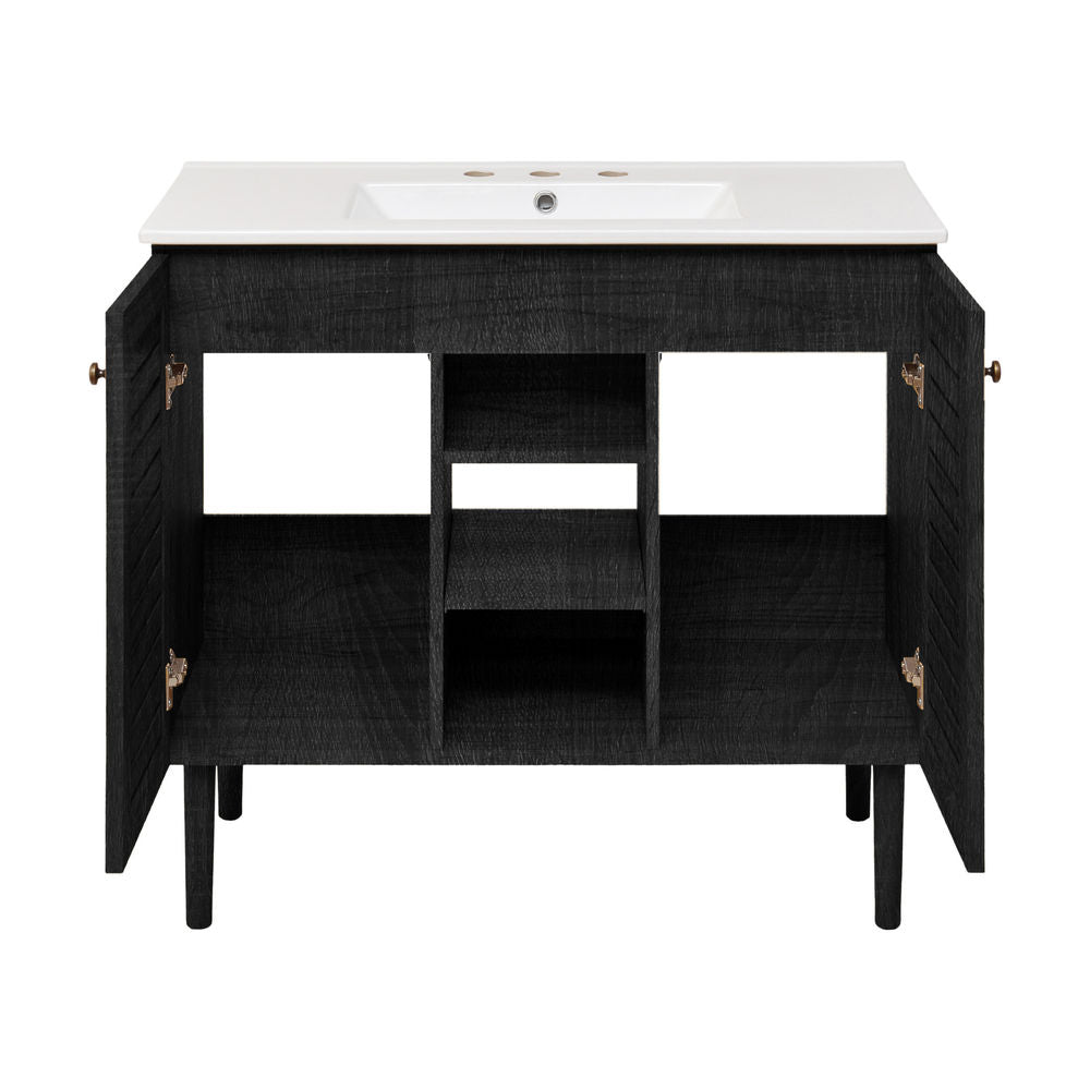 Bron 36" Freestanding Bathroom Vanity in Black Oak with 3-Hole Widespread Sink Top