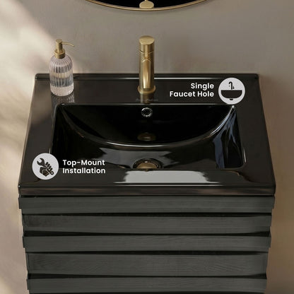 18" Vanity Sink Top in Glossy Black