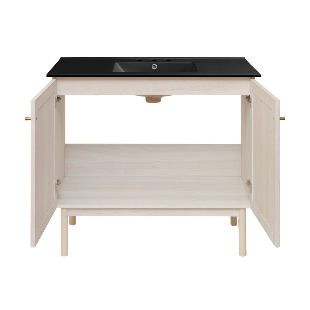 Classe 36" Freestanding Bathroom Vanity in White Oak with Black 3-Hole Widespread Sink Top