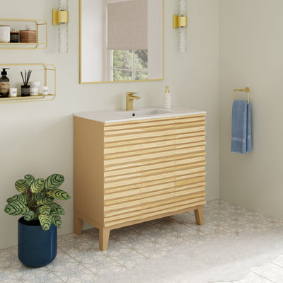 Cascade 36" Freestanding Bathroom Vanity in Natural oak with Sink Top