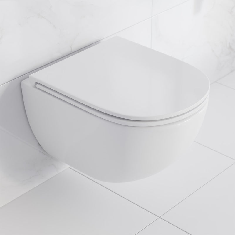 St. Tropez Wall-Hung Toilet Bundle 0.8/1.6 GPF Dual Flush in Glossy White with Flush Plate