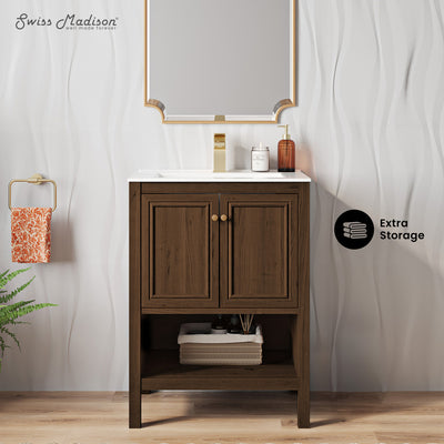 Chateau 24" Freestanding Bathroom Vanity in Brown Oak with Sink Top