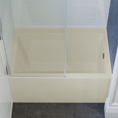 Alcove apron front bathtub 48x32 inch in bisque with right-hand drain.