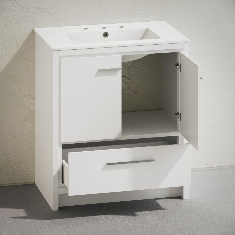 Virage 30" Freestanding Bathroom Vanity in White with 3-Hole Widespread Sink Top