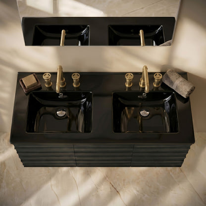 48" 3-Hole Widespread Double Basin Vanity Sink Top in Matte Black