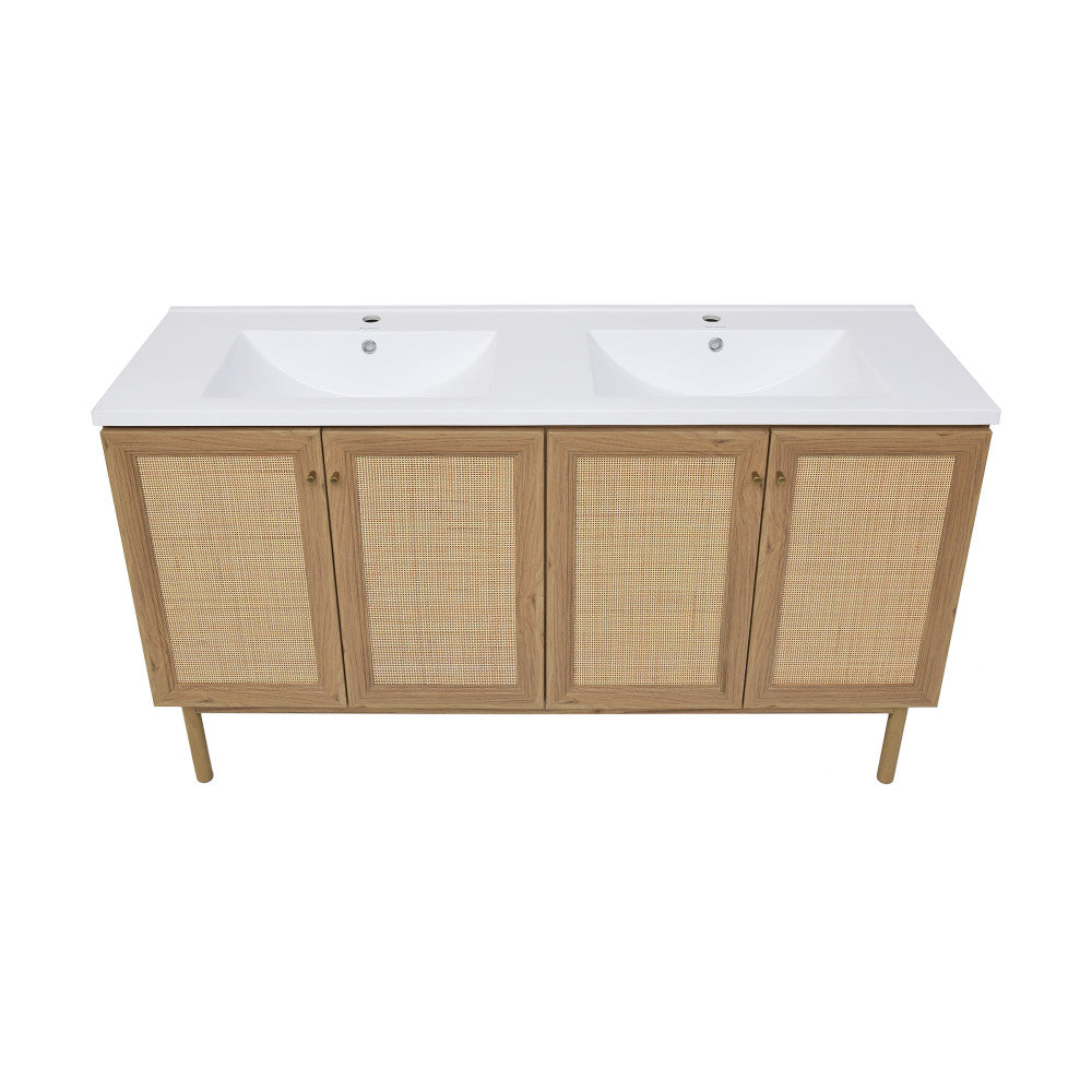 Classe 60" Freestanding Bathroom Vanity in Golden Oak with Double Basin Sink Top
