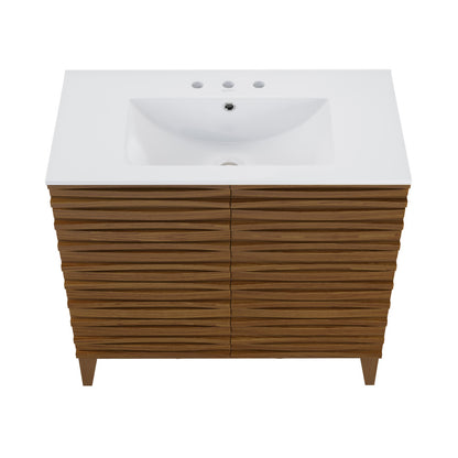Cascade 30" Freestanding Bathroom Vanity in Brown Oak with 3-Hole Widespread Sink Top