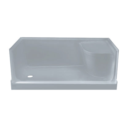 Aquatique 60" x 32" Single Threshold Shower Base With Left Hand Drain and Integral Right Hand Seat in Gray