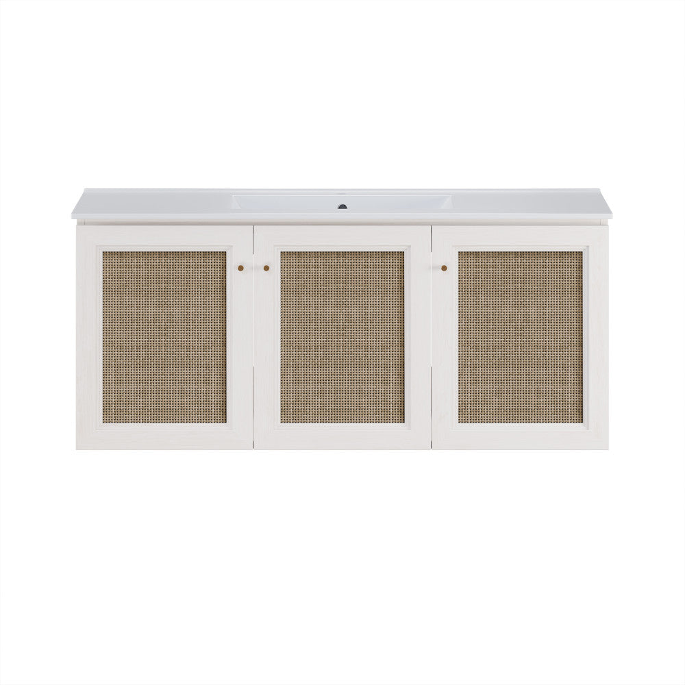 Classe 48" Wall-Mounted Bathroom Vanity in White Oak with Single Faucet Hole Vanity Top